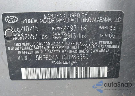 2016 Hyundai Sonata Se z USA, uszkodzony, nr VIN 5NPE24AF1GH285380